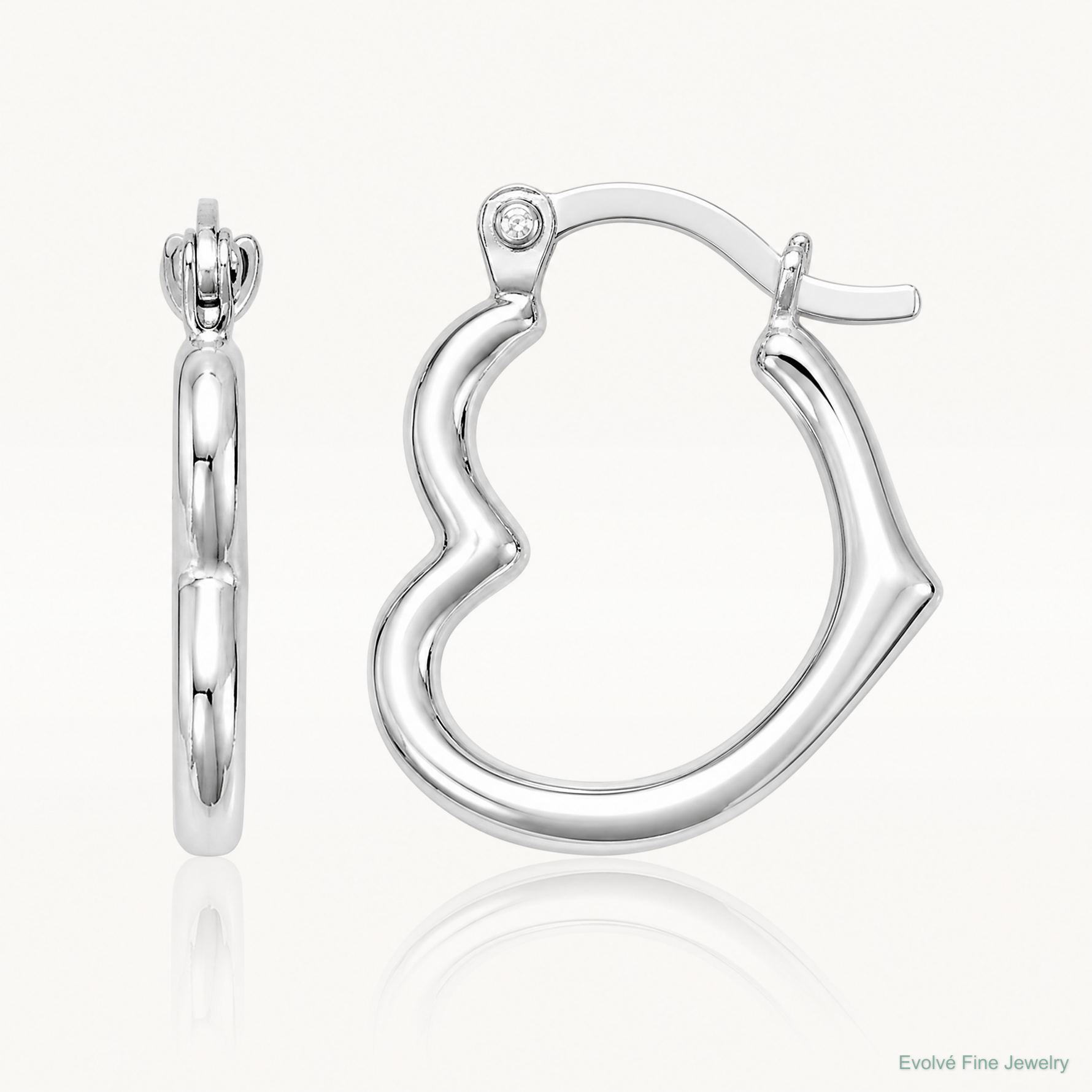 Sterling Silver Rhodium Plated Hollow Heart Hoop Earrings - Lifestyle View