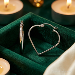 Sterling Silver Rhodium Plated Heart Hoop Earrings - Lifestyle View