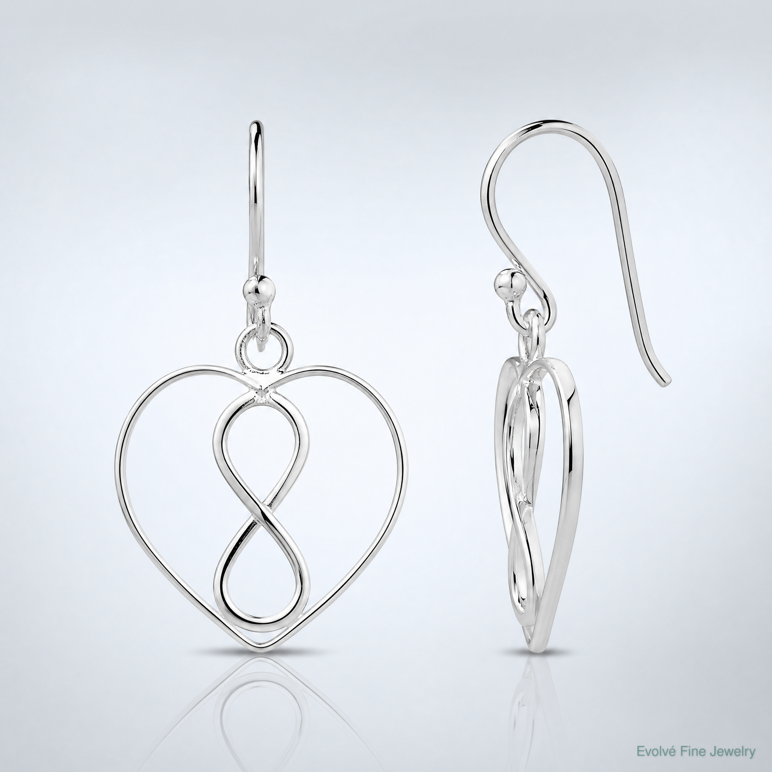 Sterling Silver Rhodium-plated Polished Infinity Open Heart Dangle Earrings - Lifestyle View