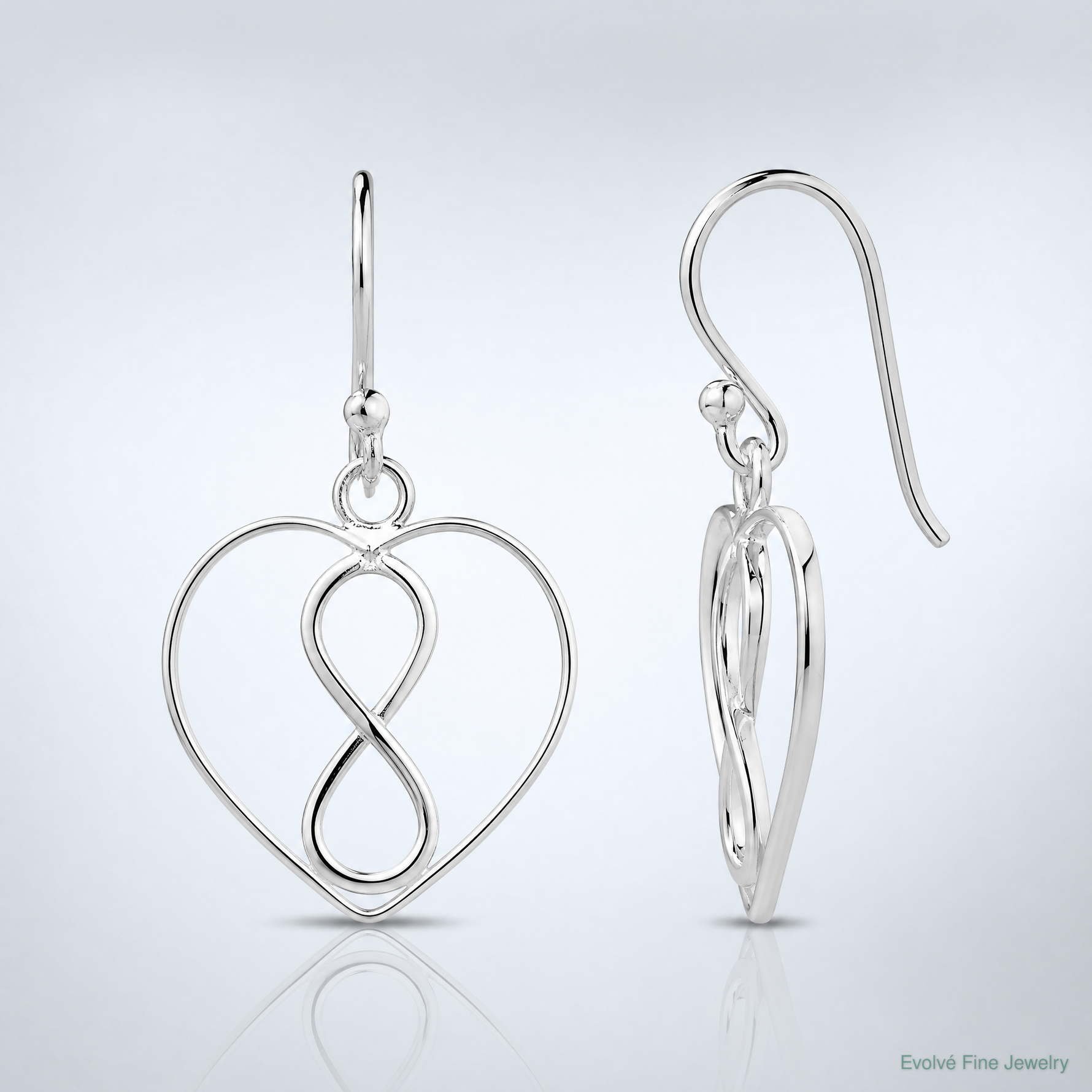 Sterling Silver Rhodium-plated Polished Infinity Open Heart Dangle Earrings - Lifestyle View