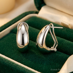Sterling Silver Polished Omega Back J-Hoop Earrings - Lifestyle View