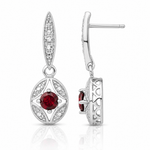 Sterling Silver Rhodium-plated Garnet and Diamond Dangle Earrings - Lifestyle View