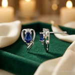Sterling Silver Rhodium Plated Diamond & Sapphire Post Earrings - Lifestyle View