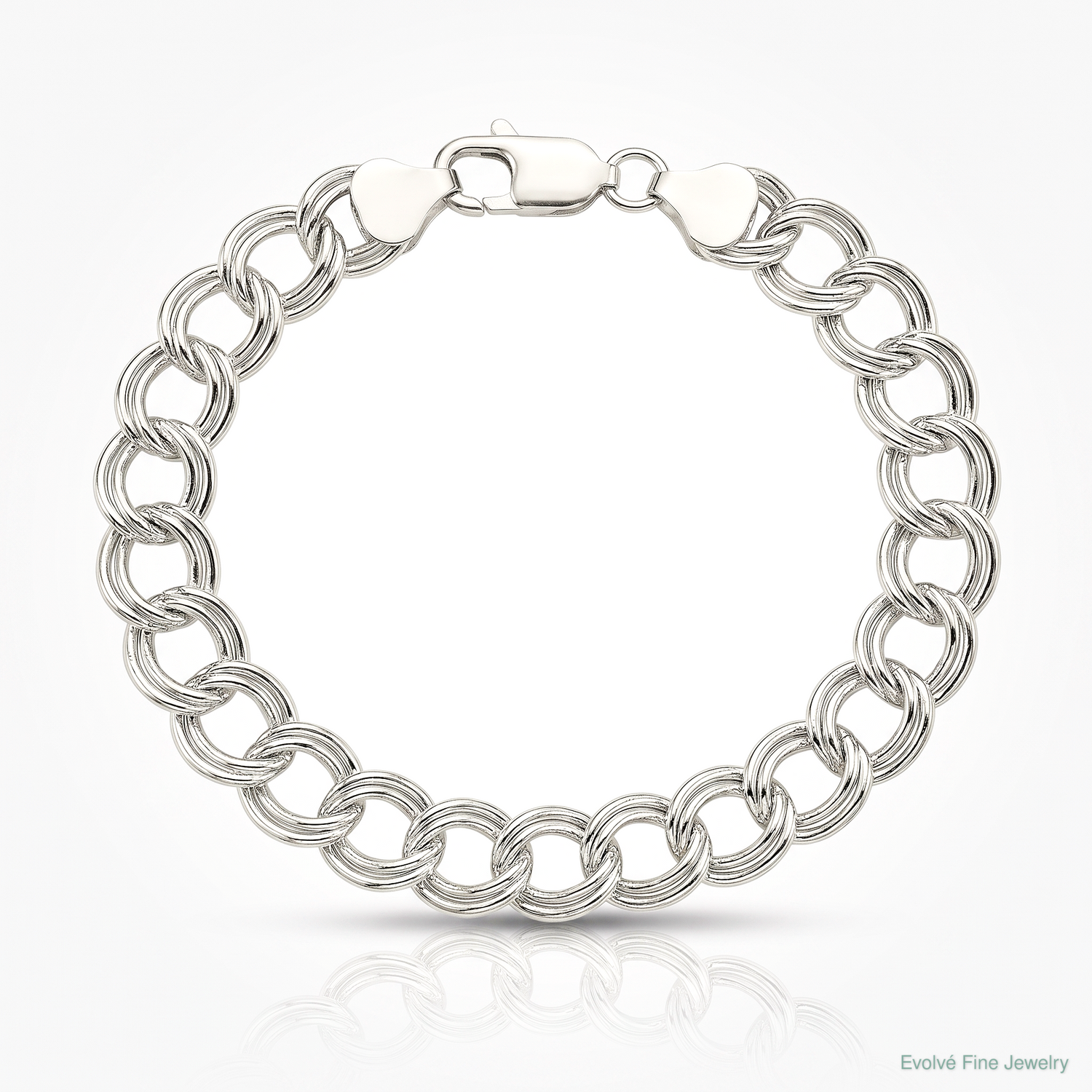 Sterling Silver 7.75mm Solid Double Link Charm Bracelet - Lifestyle View