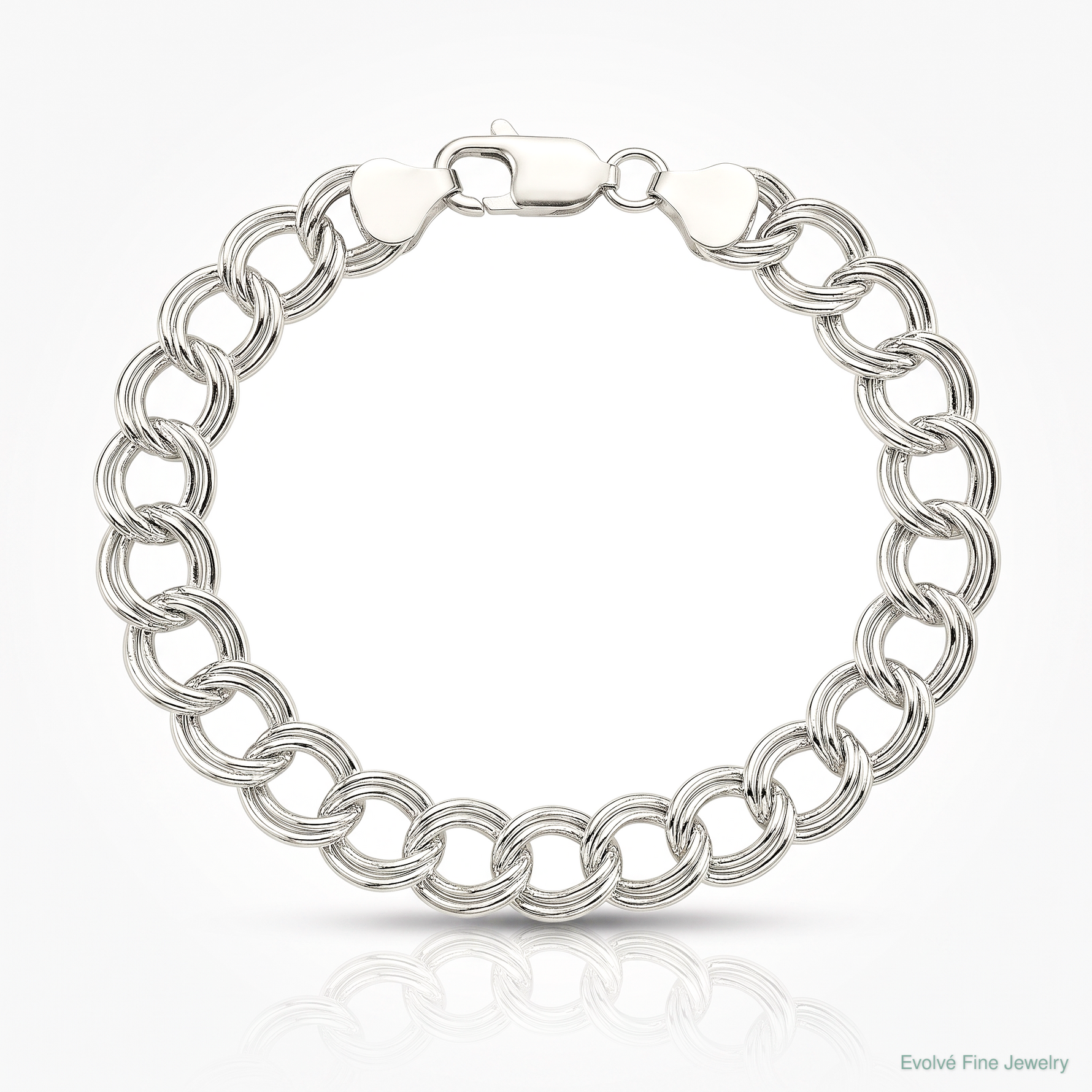 Sterling Silver 7.75mm Solid Double Link Charm Bracelet - Lifestyle View