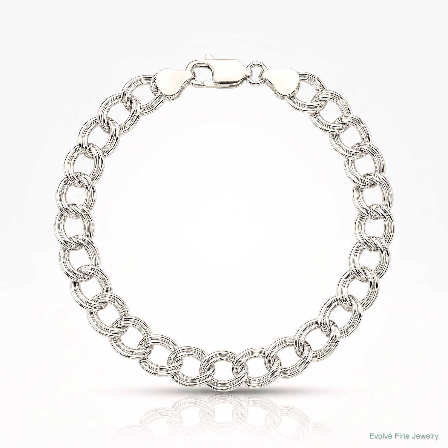 Sterling Silver 6mm Solid Double Link Charm Bracelet - Lifestyle View