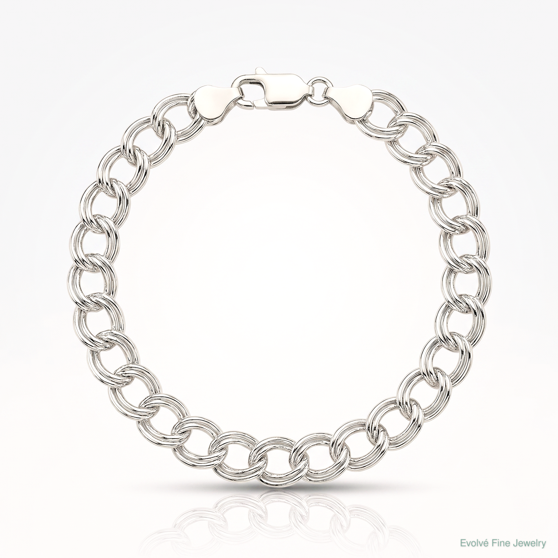 Sterling Silver 6mm Solid Double Link Charm Bracelet - Lifestyle View