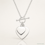 Sterling Silver Engraveable Double Heart Toggle Necklace - Lifestyle View