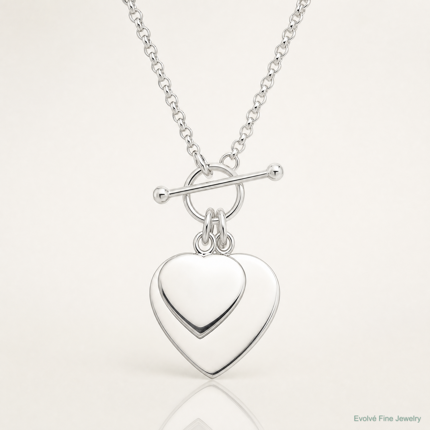 Sterling Silver Engraveable Double Heart Toggle Necklace - Lifestyle View
