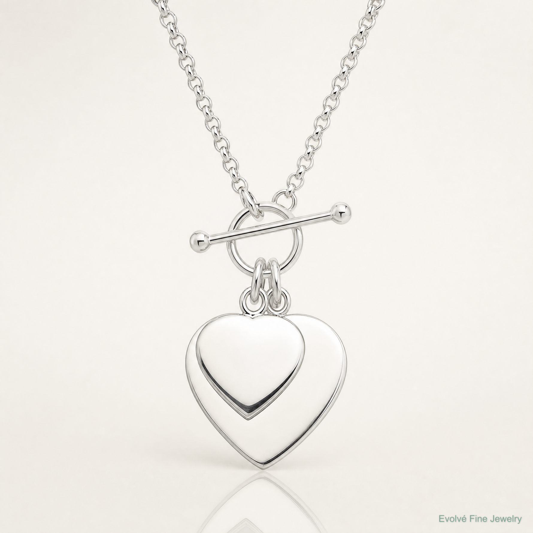 Sterling Silver Engraveable Double Heart Toggle Necklace - Lifestyle View