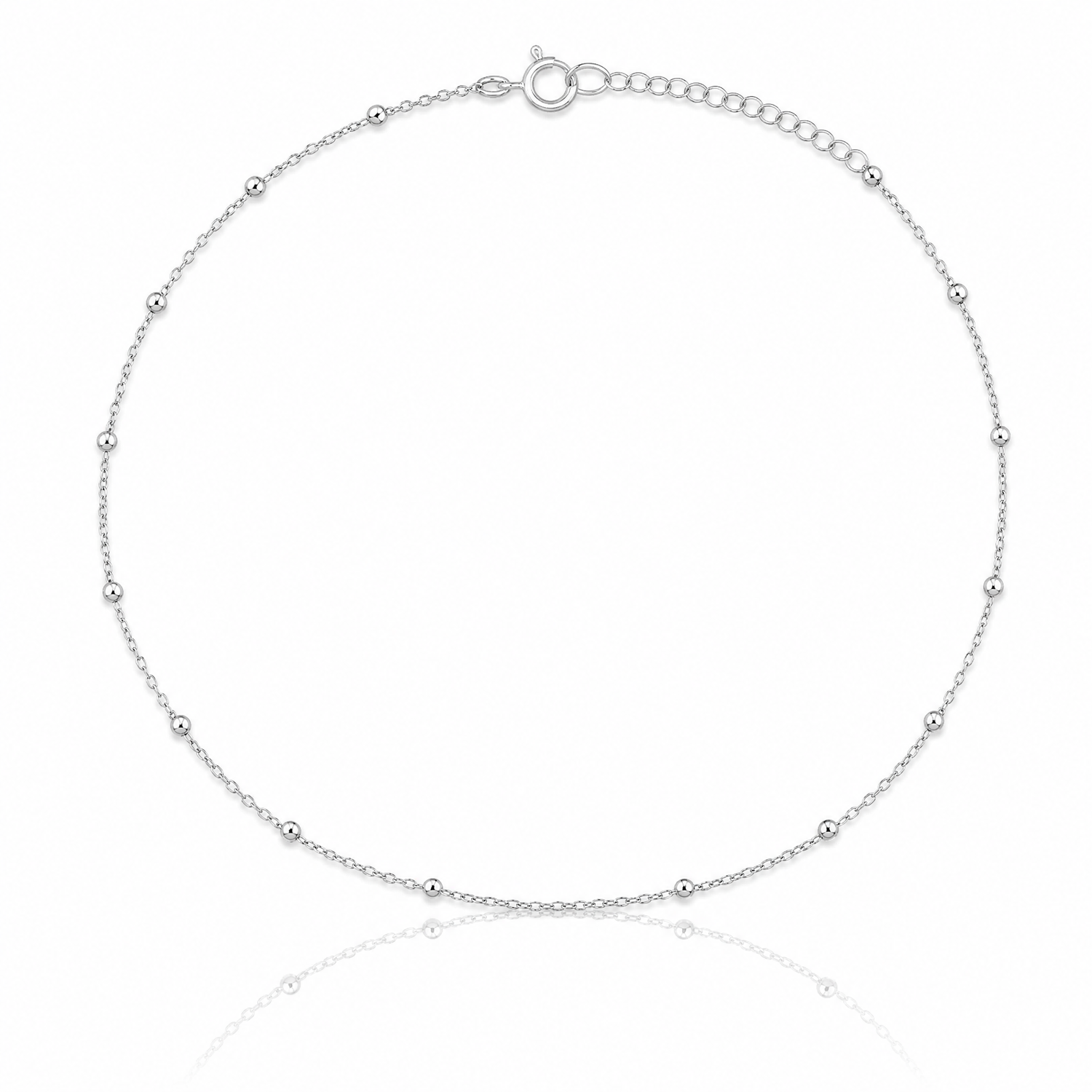 Sterling Silver 1mm Beaded Chain 9in Plus 1in ext. Anklet - Lifestyle View