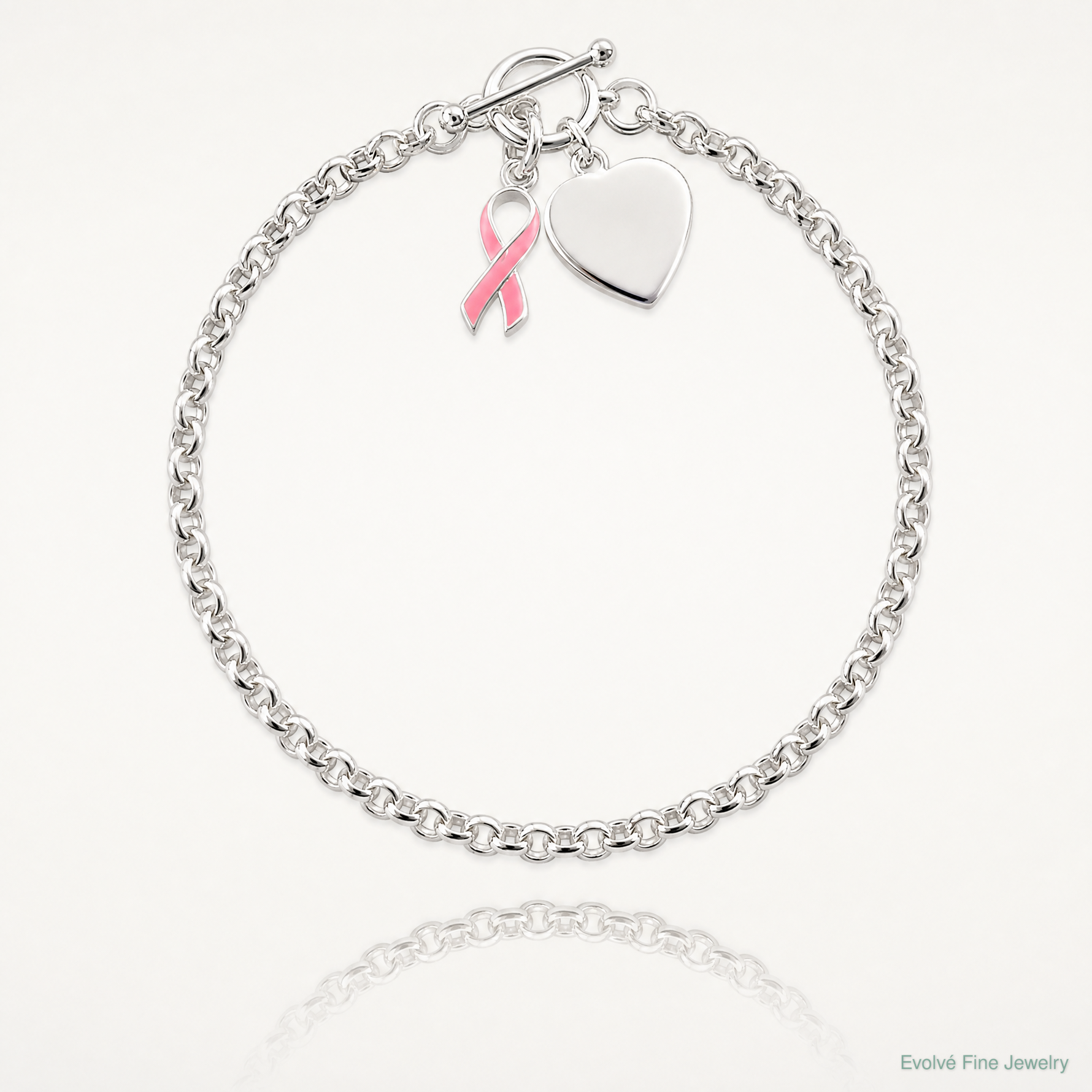 Sterling Silver Fancy Engraveable Heart with Pink Ribbon Bracelet - Lifestyle View