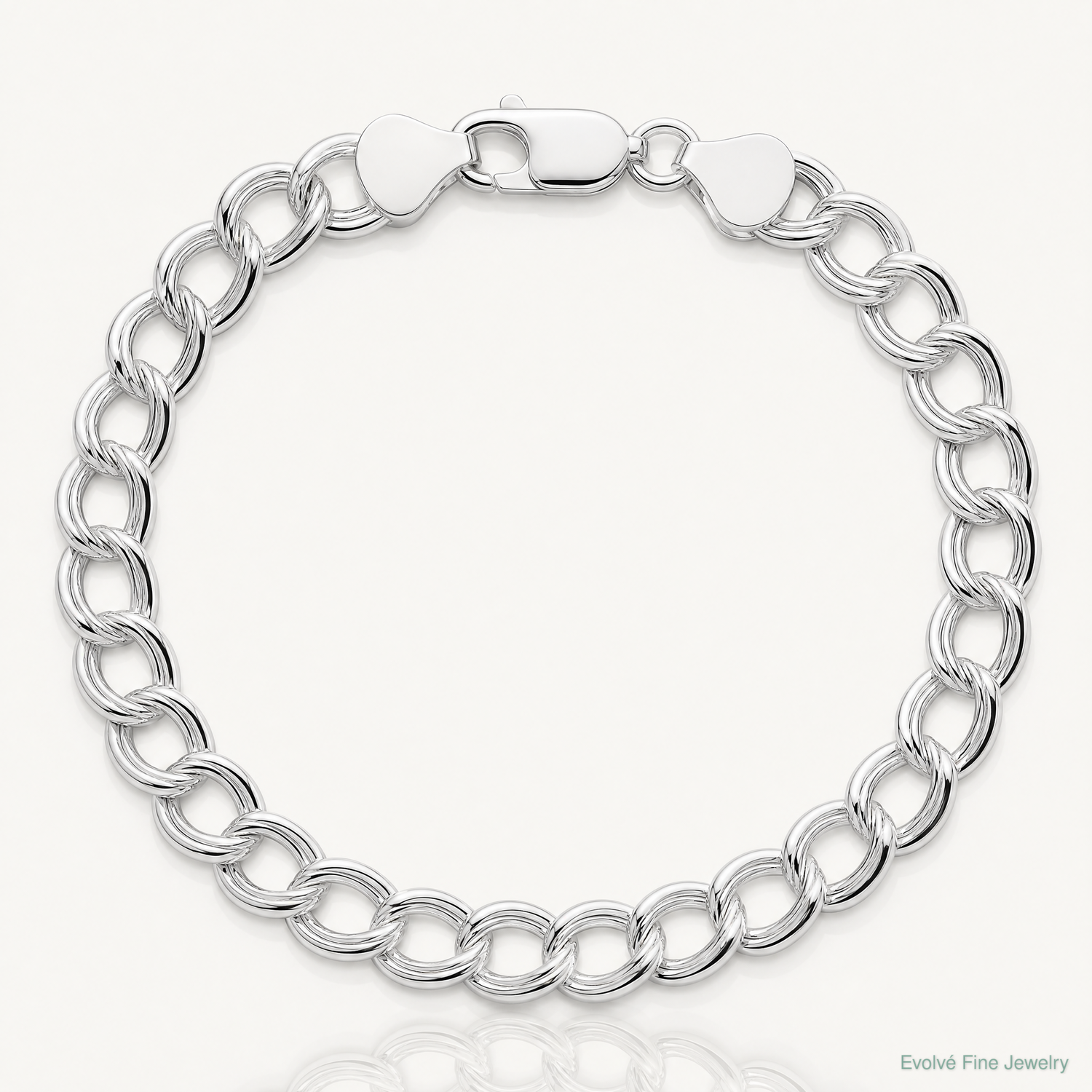 Sterling Silver RH-plated 7.5mm Semi-Solid Double Link Charm Bracelet - Lifestyle View