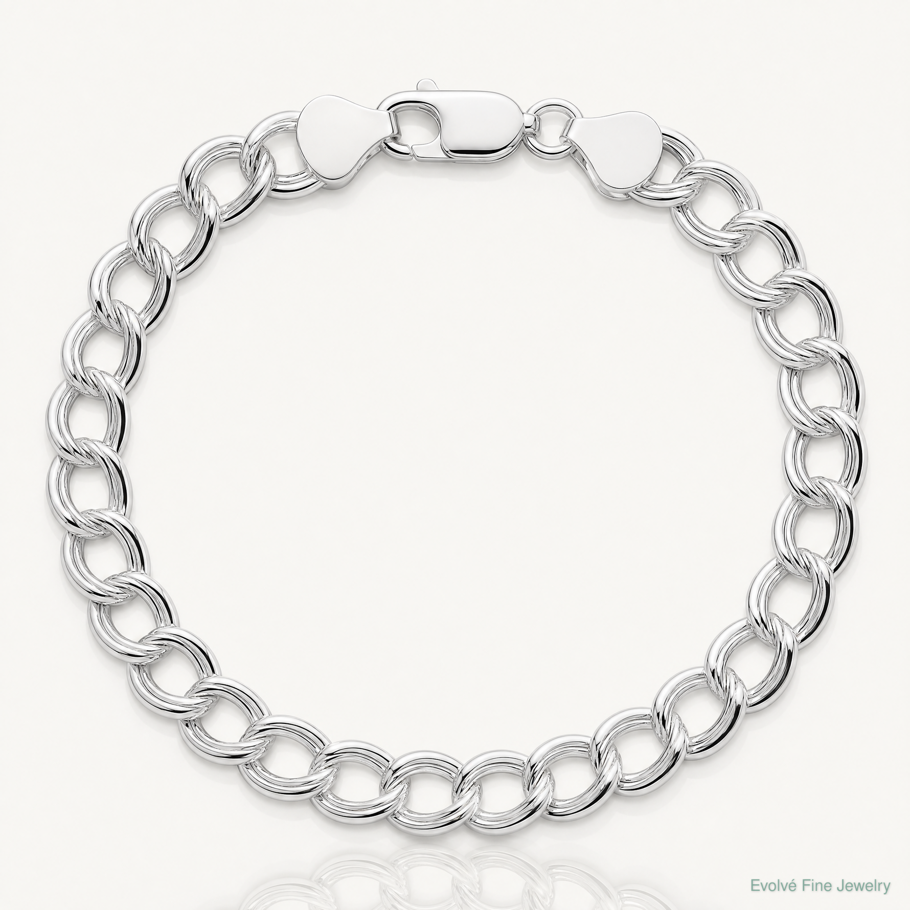 Sterling Silver RH-plated 7.5mm Semi-Solid Double Link Charm Bracelet - Lifestyle View