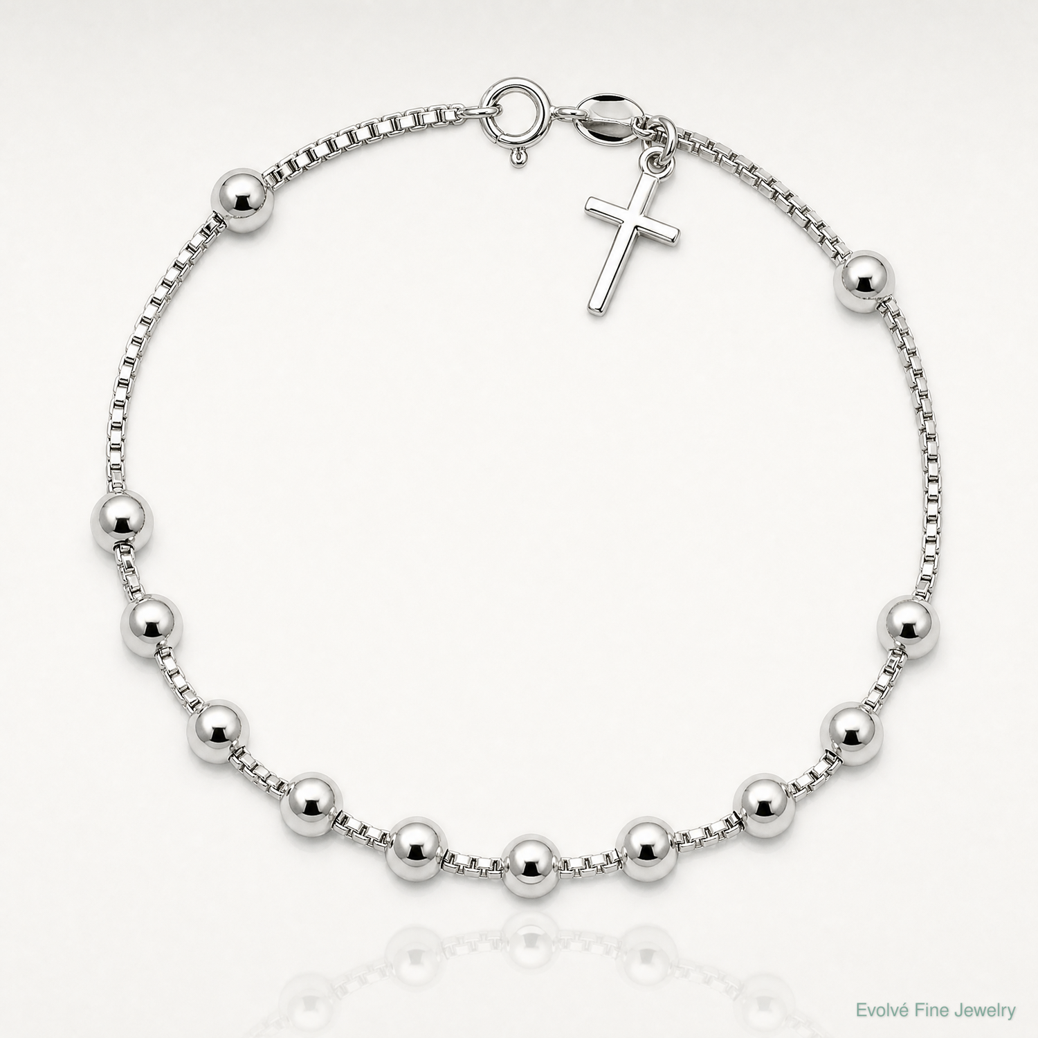 Sterling Silver Cross on Bead Bracelet - Lifestyle View