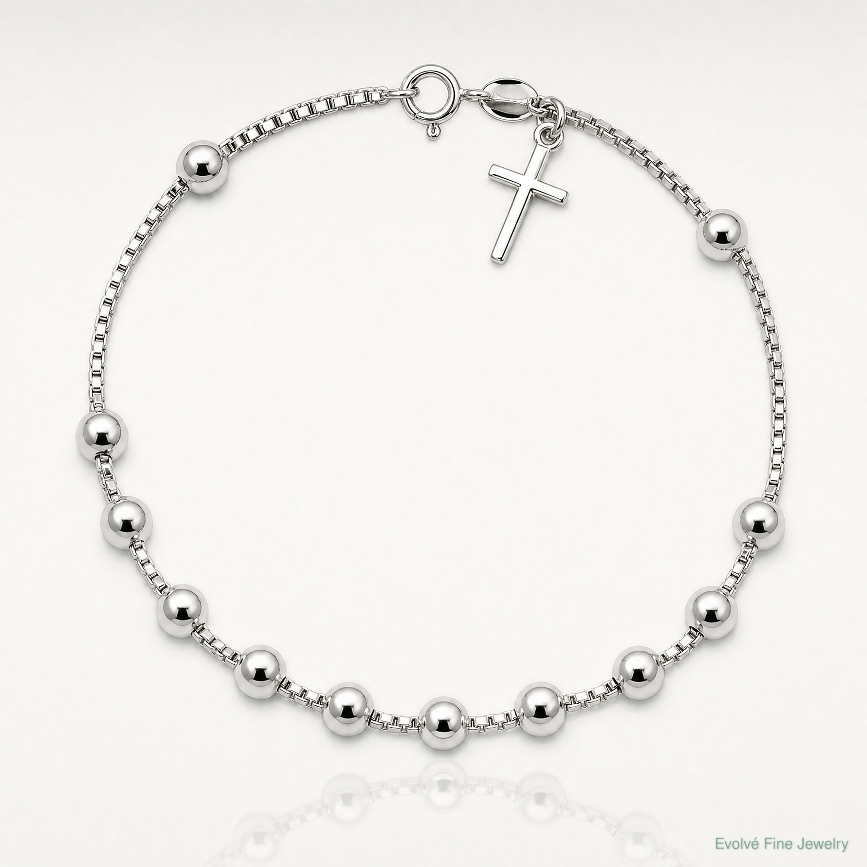 Sterling Silver Cross on Bead Bracelet - Lifestyle View