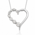 Sterling Silver Rhod-pltd Polished Open Heart CZ Journey 18in Necklace - Lifestyle View