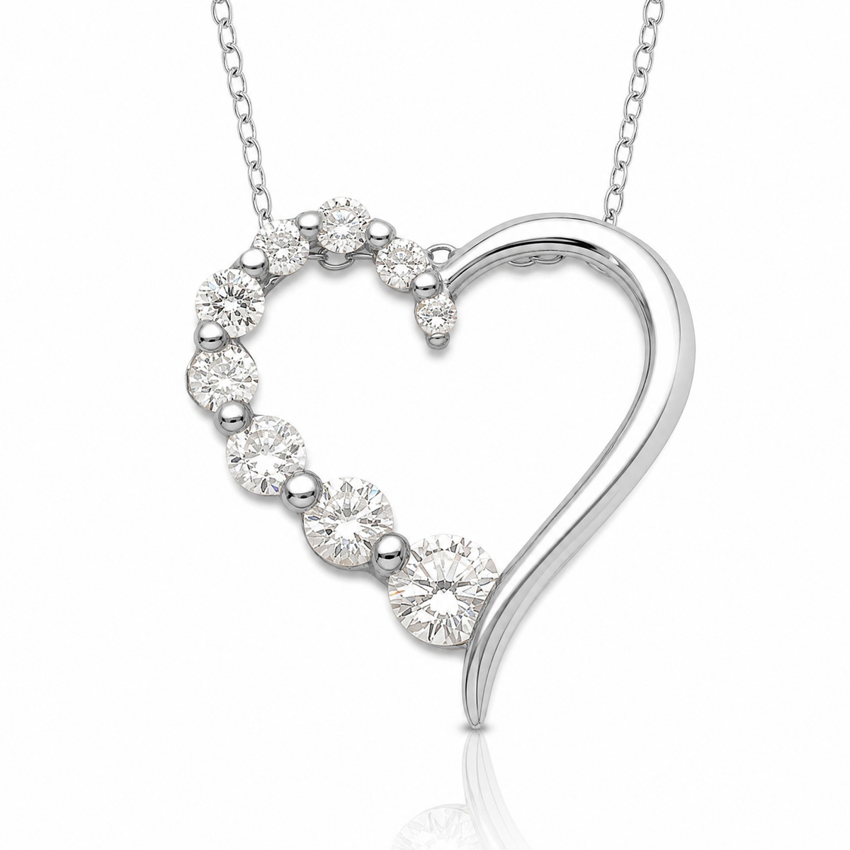 Sterling Silver Rhod-pltd Polished Open Heart CZ Journey 18in Necklace - Lifestyle View