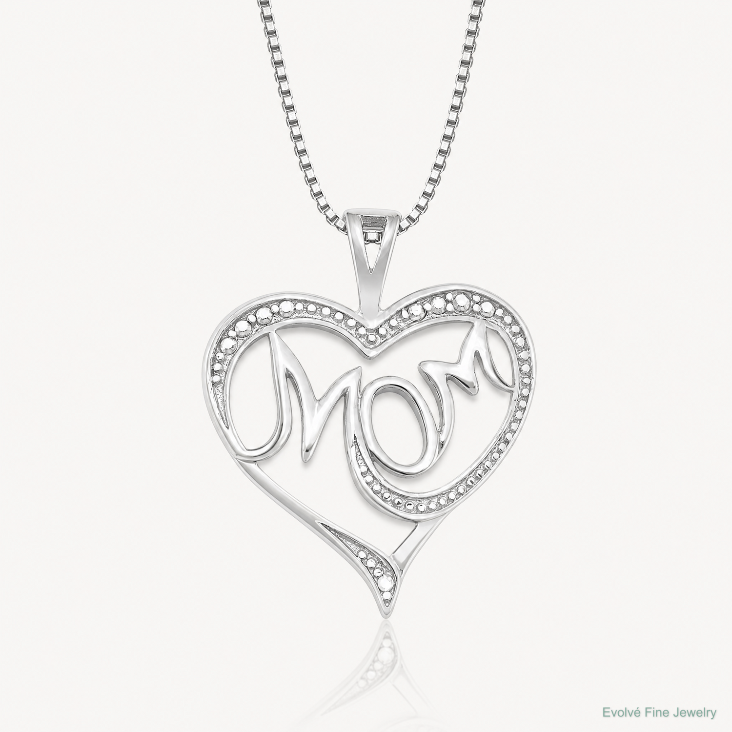 Sterling Silver Rhodium-plated Diam. Mom Necklace - Lifestyle View