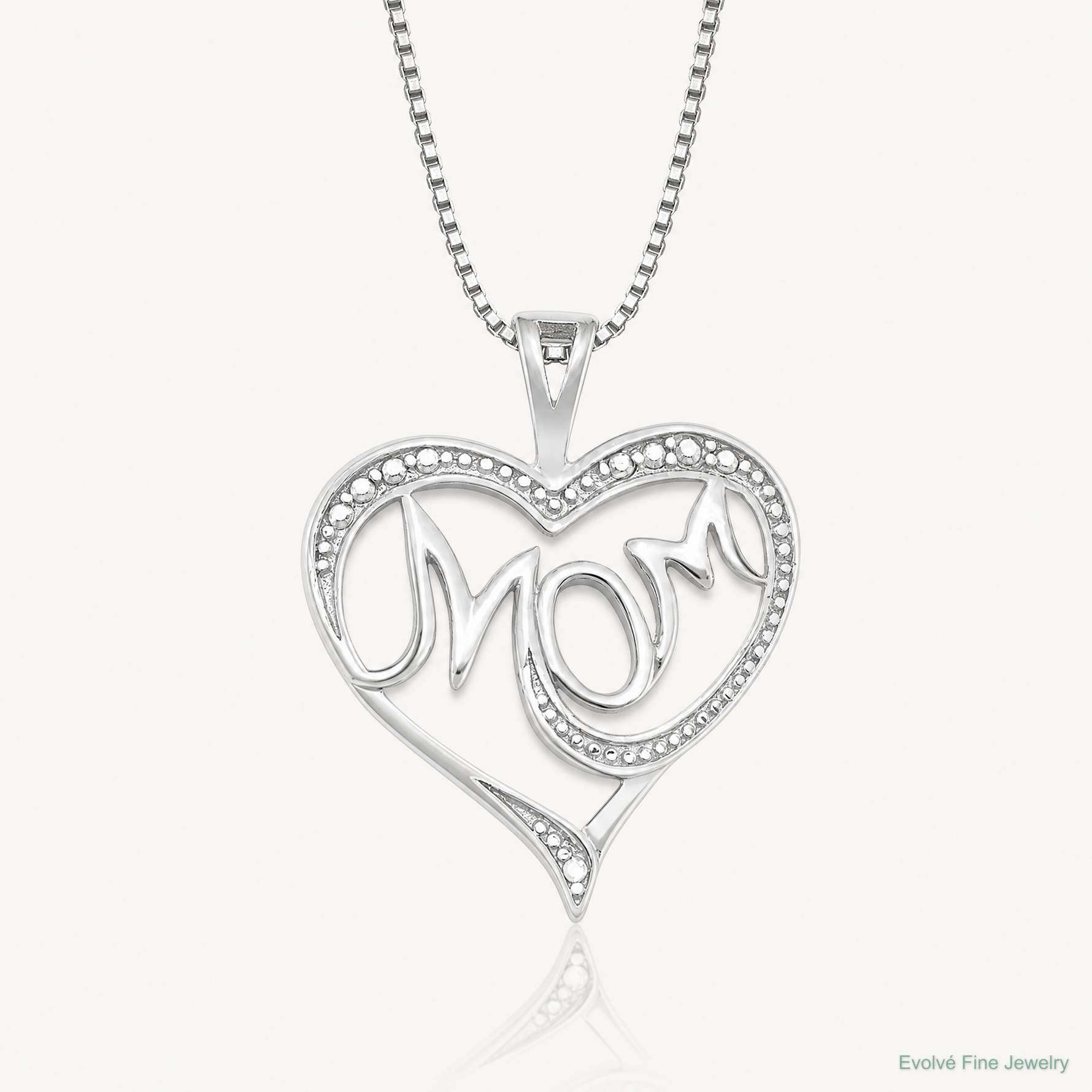 Sterling Silver Rhodium-plated Diam. Mom Necklace - Lifestyle View