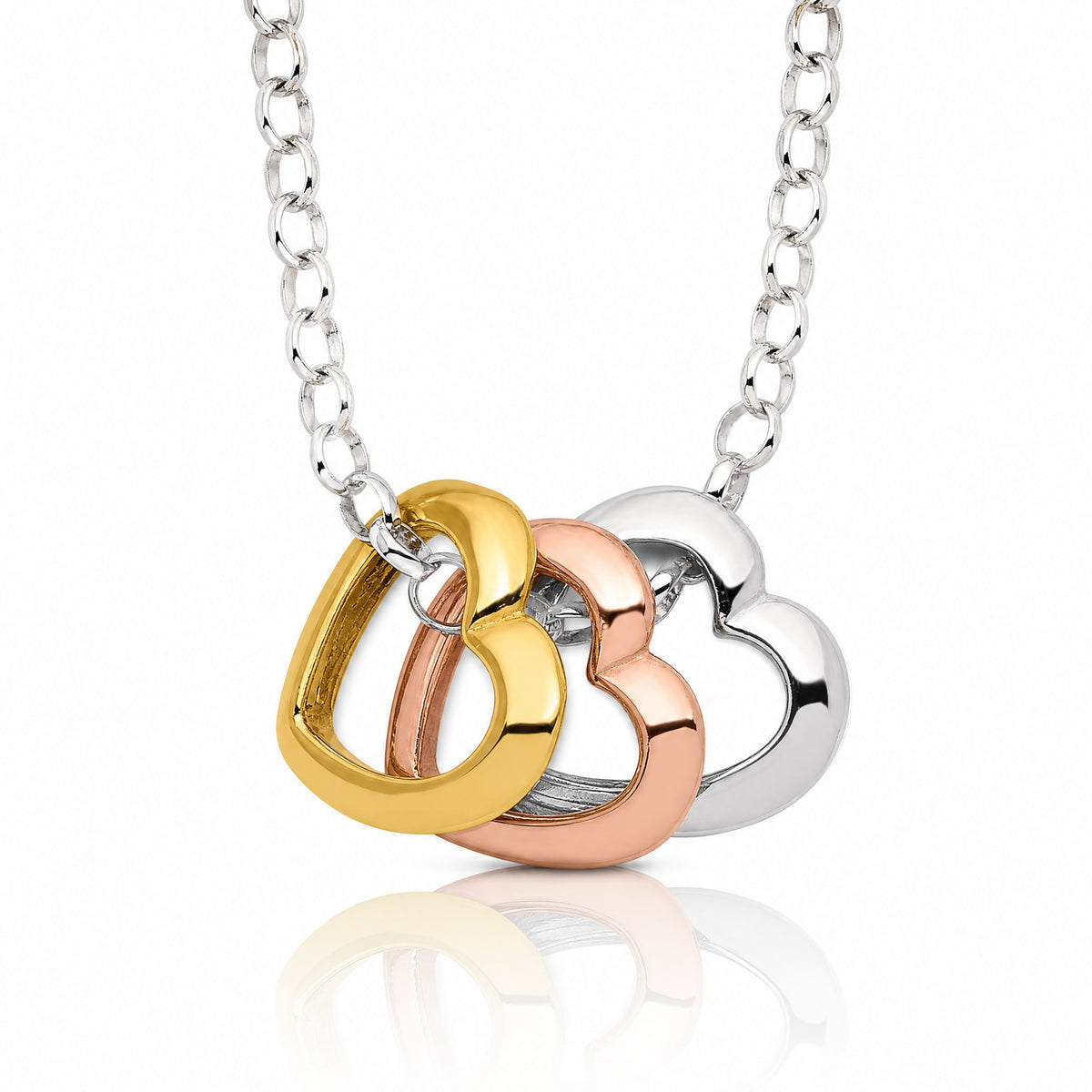 Sterling Silver and Vermeil Polished Fancy 3-Heart Necklace - Lifestyle View