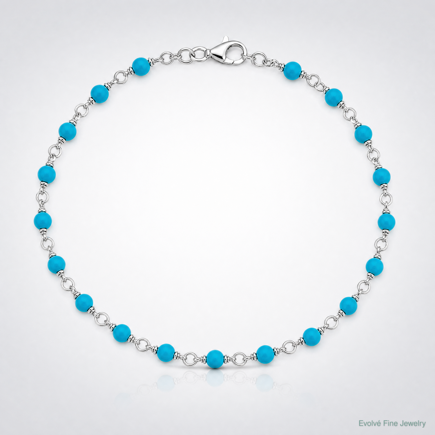 Sterling Silver Genuine Turquoise Bead Polished Bracelet - Lifestyle View