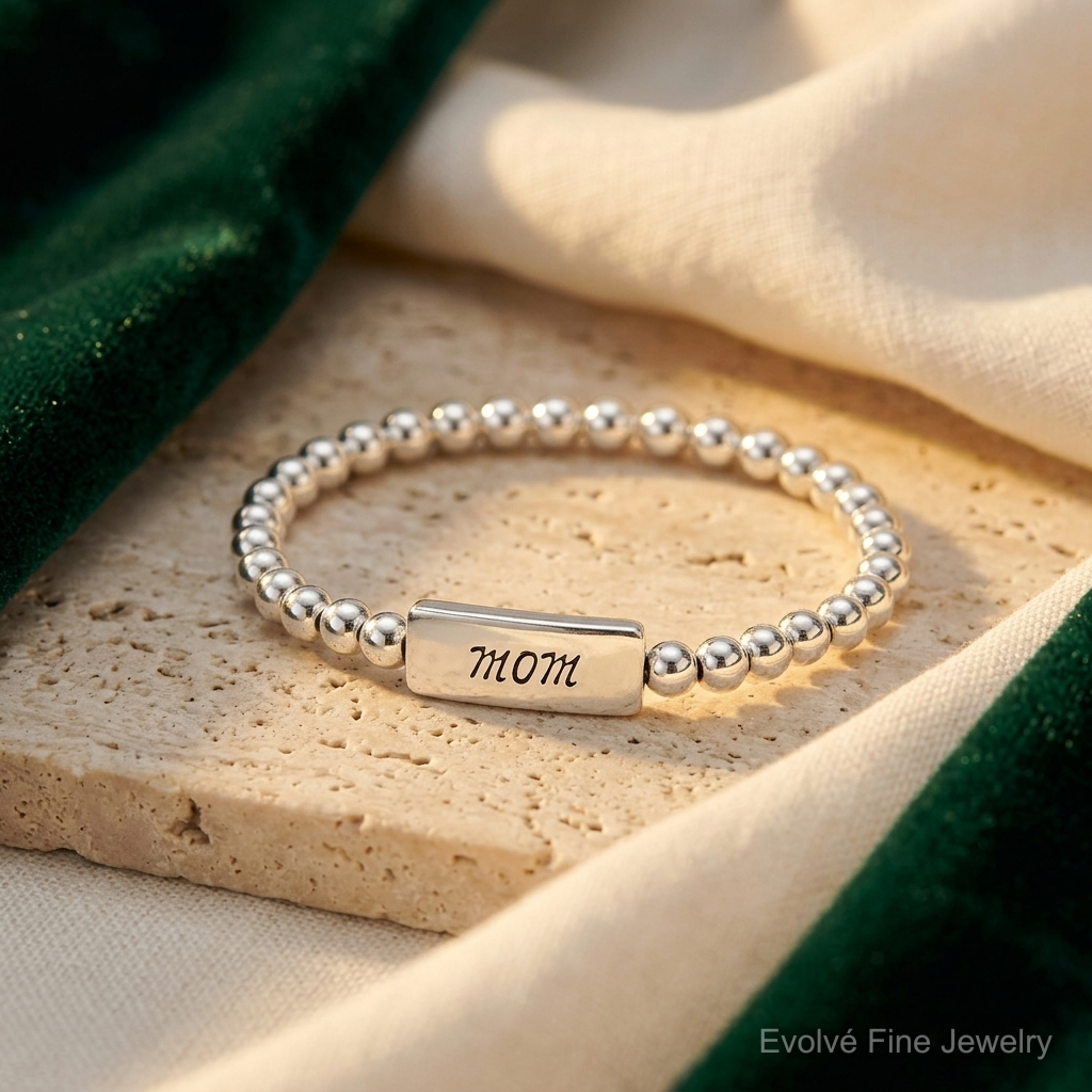 Sterling Silver Enameled MOM Stretch Bracelet - Lifestyle View