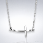 Sterling Silver Rhodium-plated Small Sideways Curved Cross Necklace - Lifestyle View