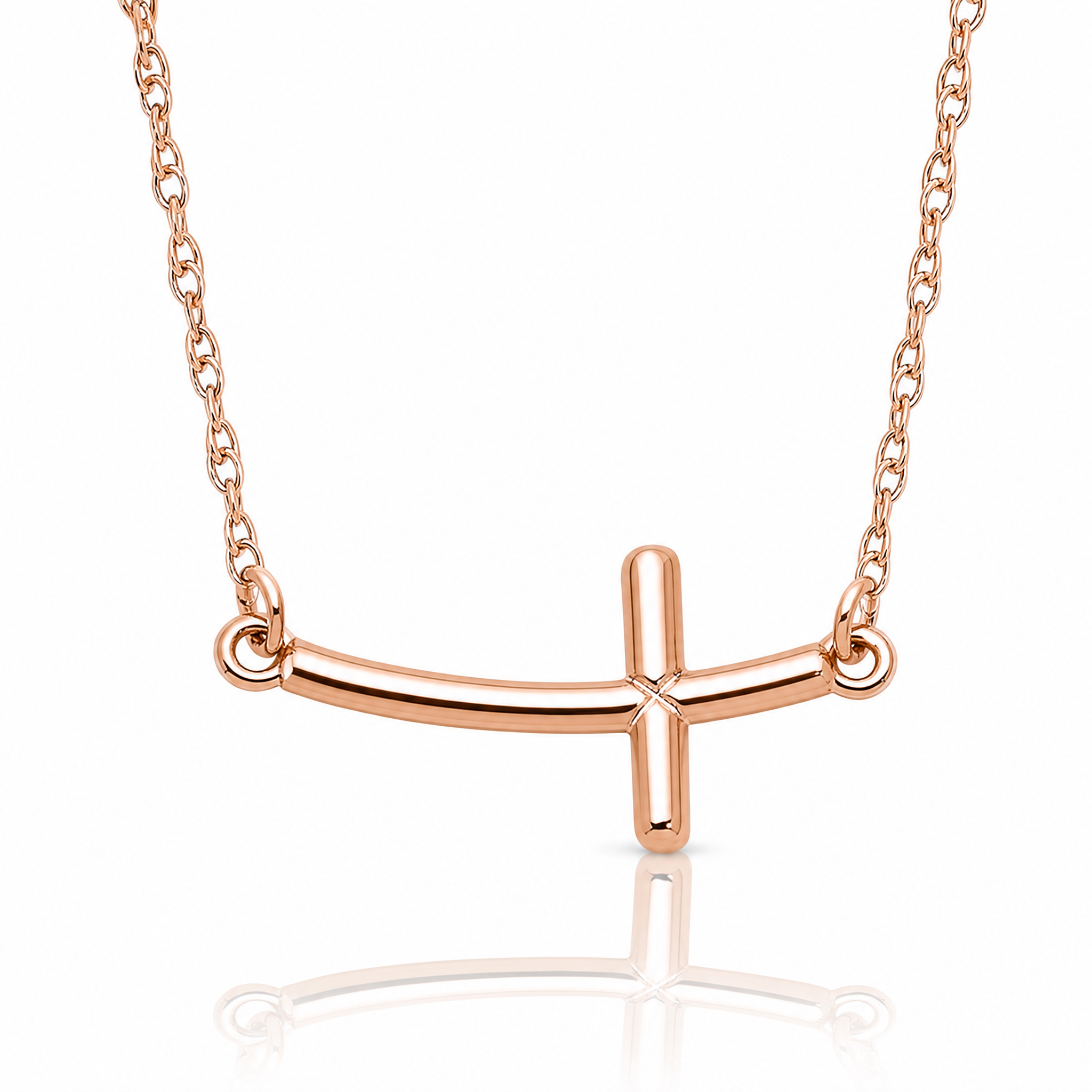 Sterling Silver RG-plated Small Sideways Curved Cross Necklace - Lifestyle View