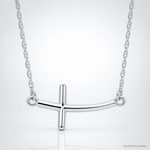 Sterling Silver Rhodium-plated Large Sideways Curved Cross Necklace - Lifestyle View