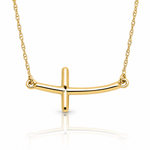 Sterling Silver YG-plated Large Sideways Curved Cross Necklace - Lifestyle View