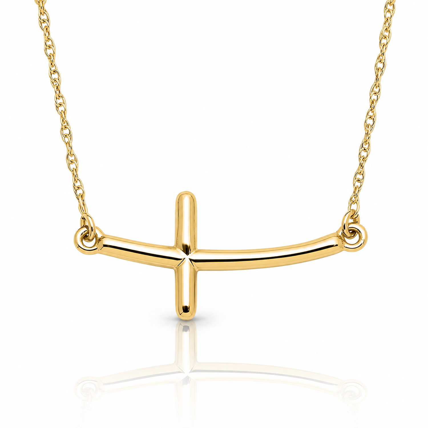 Sterling Silver YG-plated Large Sideways Curved Cross Necklace - Lifestyle View