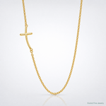 Sterling Silver YG-plated Small Off-Set Sideways Curved Cross Necklace - Lifestyle View