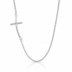 Sterling Silver Rh-plated Large Off-Set Sideways Curved Cross Necklace - Lifestyle View