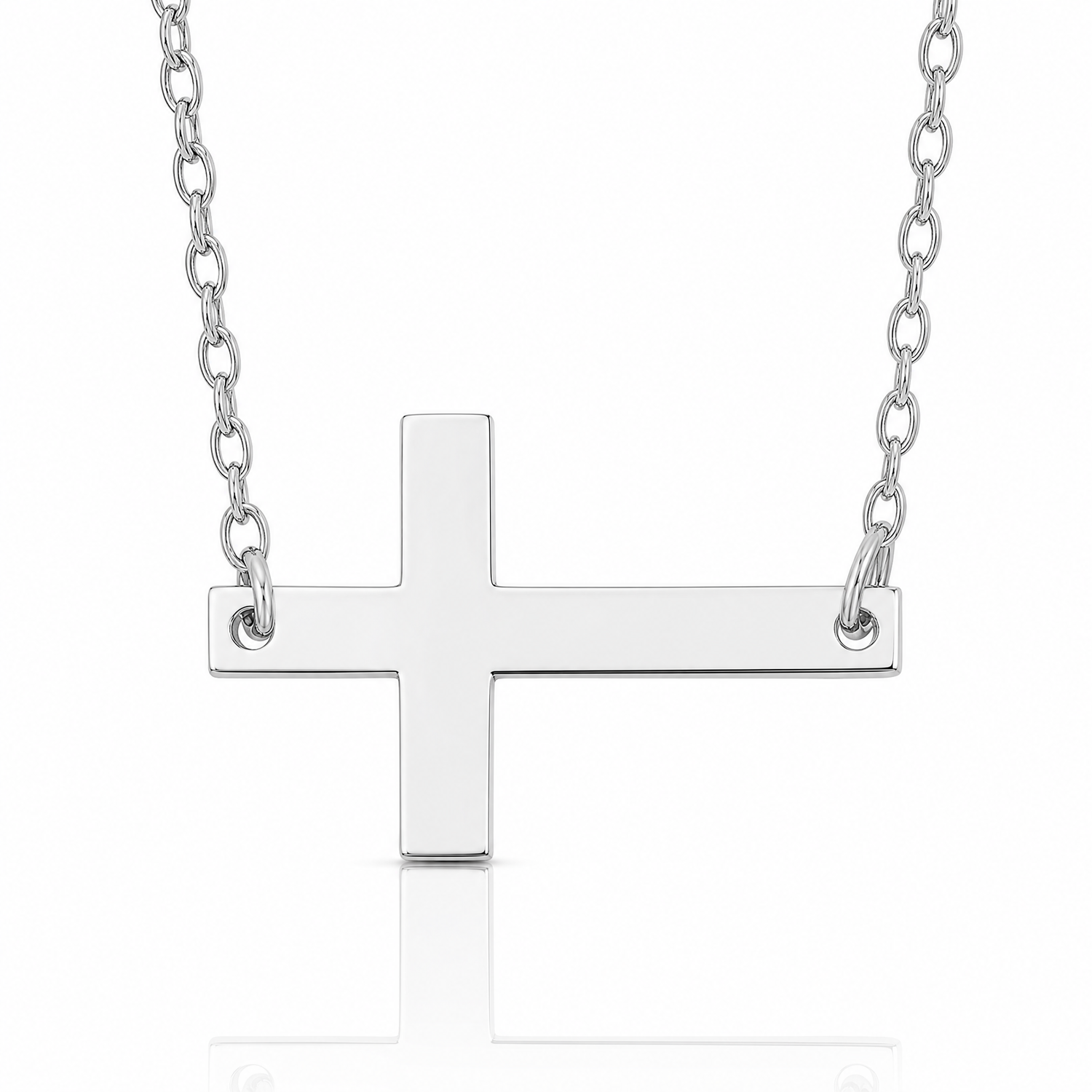 Sterling Silver Rhodium-plated Large Sideways Cross Necklace - Lifestyle View