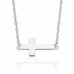 Sterling Silver Rhodium-plated Small Sideways Cross Necklace - Lifestyle View