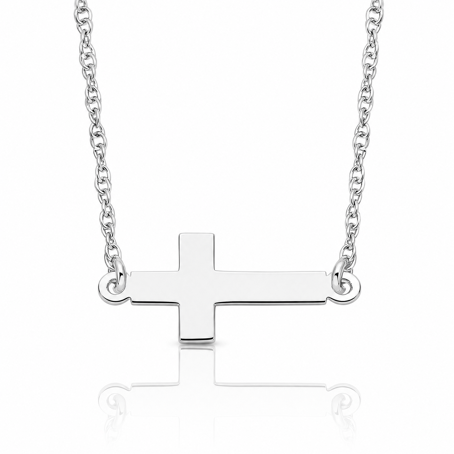 Sterling Silver Rhodium-plated Small Sideways Cross Necklace - Lifestyle View