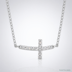 Sterling Silver Rhodium-plated CZ Sideways Cross w/2in Ext Necklace - Lifestyle View