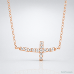 Sterling Silver Rose Gold-plated CZ Sideways Cross w/2in Ext Necklace - Lifestyle View