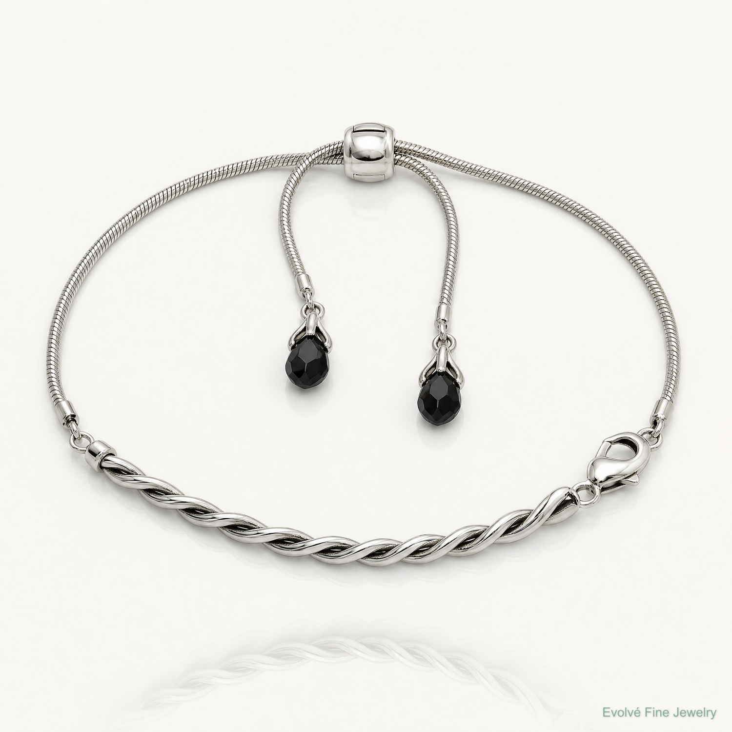 Sterling Silver Antiqued Reflections Black Crystal Adjustable Bracelet - Lifestyle View