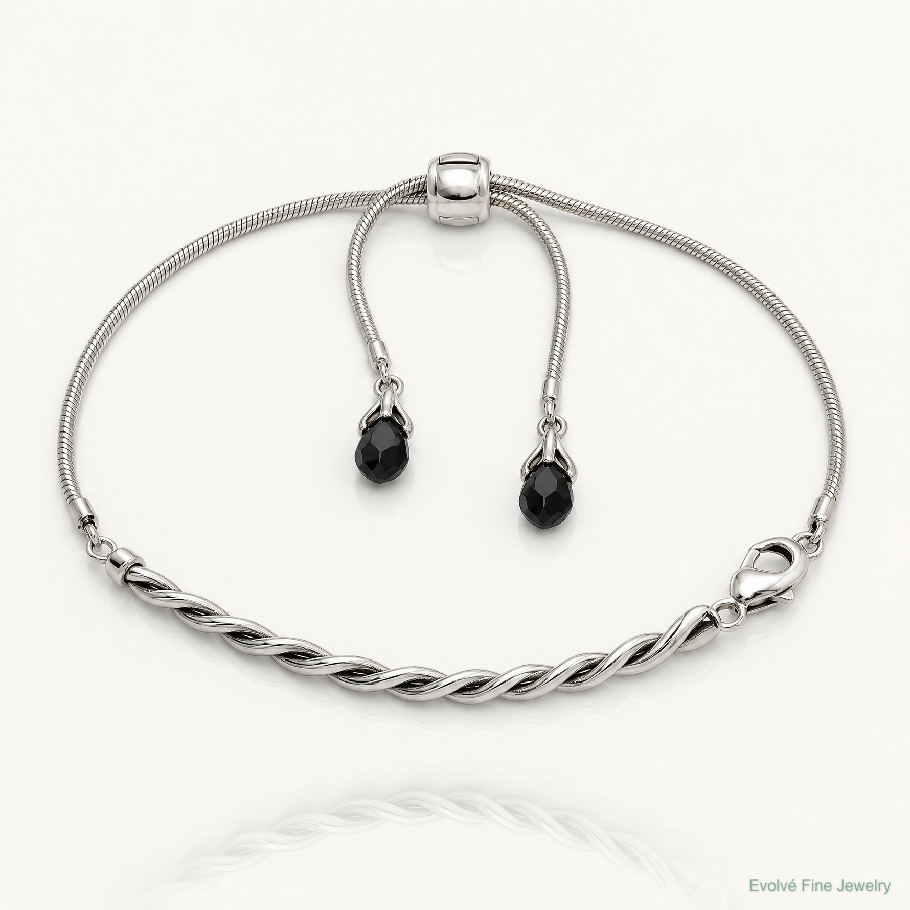 Sterling Silver Antiqued Reflections Black Crystal Adjustable Bracelet - Lifestyle View