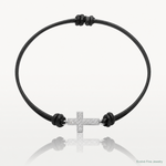 Sterling Silver Rhodium-plated CZ Cross Black Leather Adjustable Bracelet - Lifestyle View