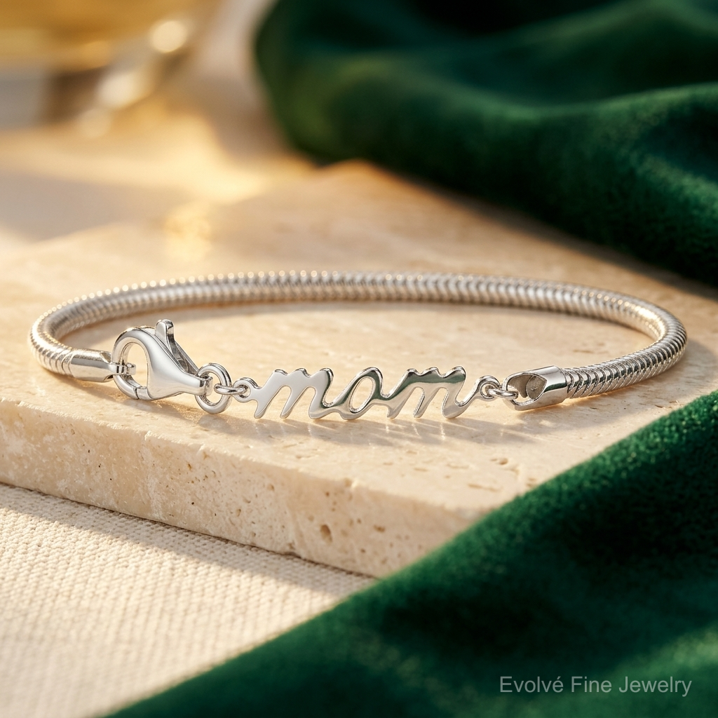Sterling Silver MOM Bracelet - Lifestyle View