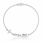 Sterling Silver Polished Enamel FAITH and Cross Bracelet - Lifestyle View