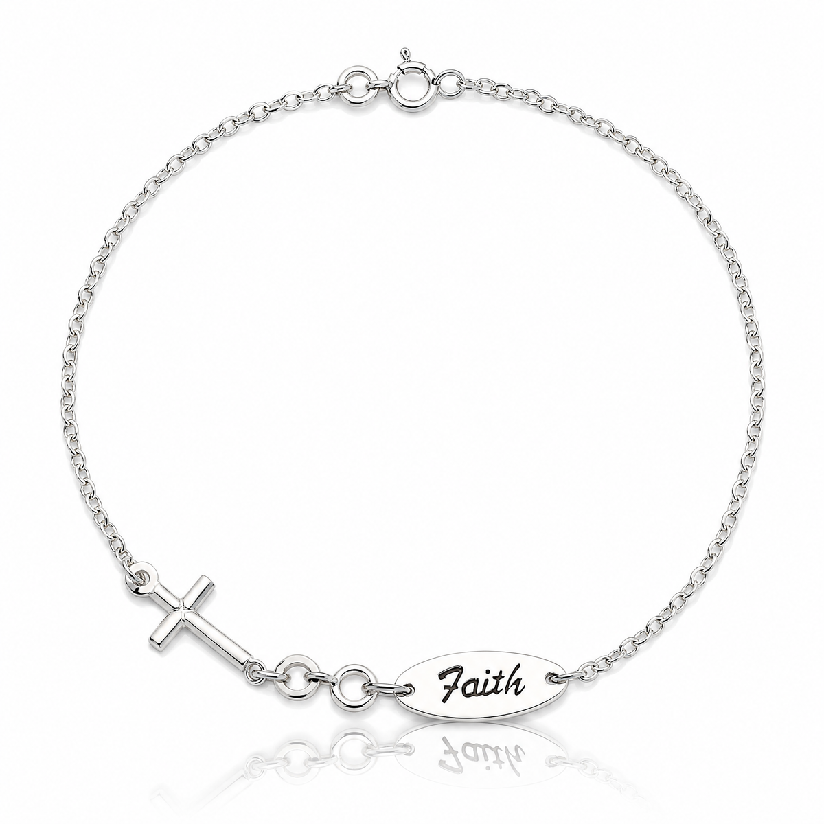 Sterling Silver Polished Enamel FAITH and Cross Bracelet - Lifestyle View
