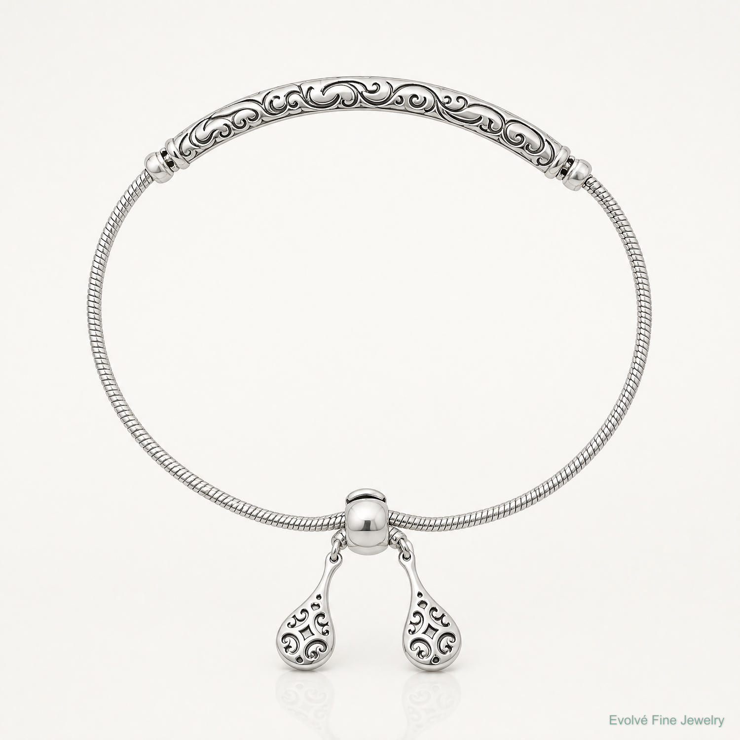 Sterling Silver Antiqued Filigree Drops Adjustable Bracelet - Lifestyle View