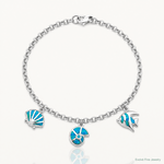 Sterling Silver Rhodium Created Opal Fish and Shells Charm Bracelet - Lifestyle View