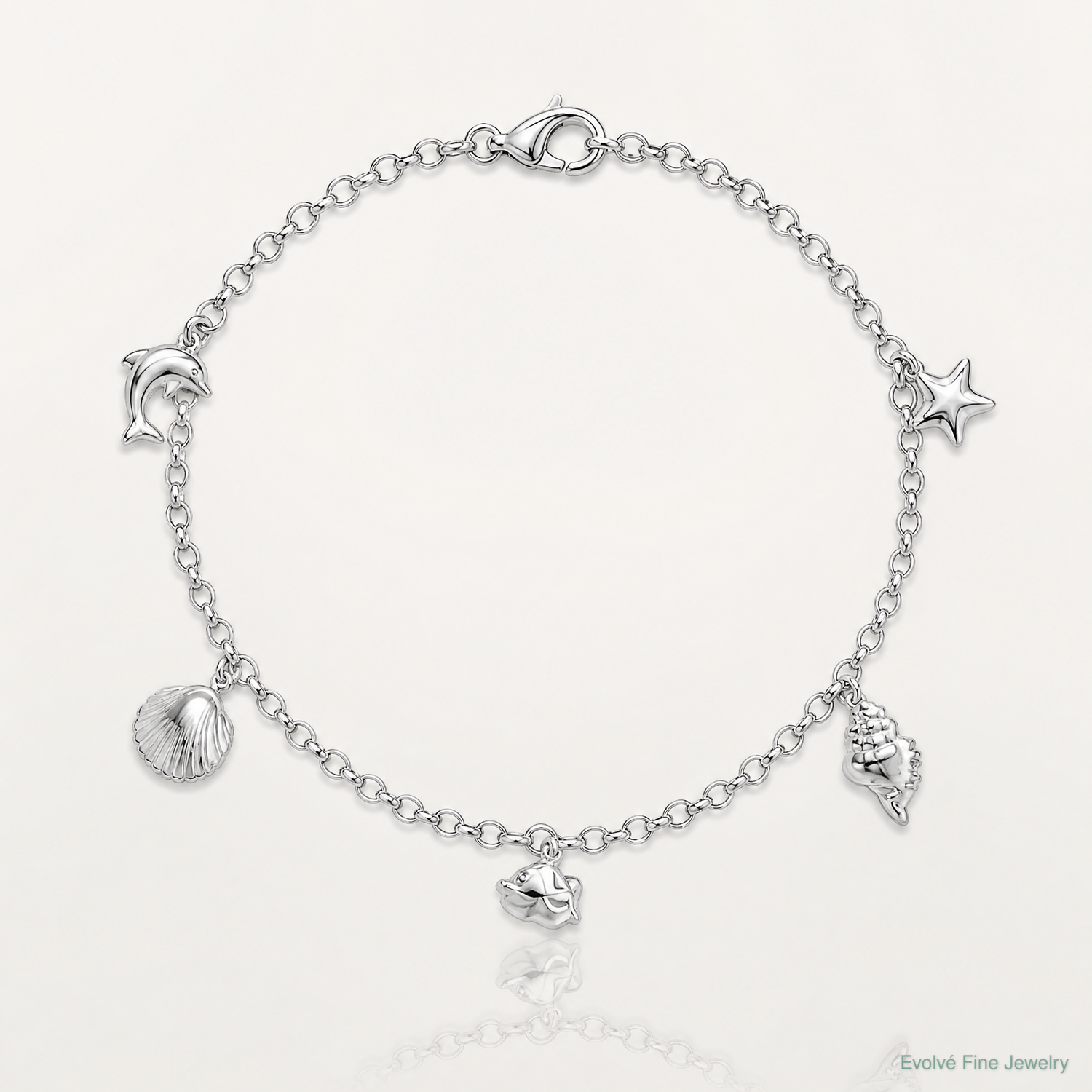 Sterling Silver Rhodium-plated Beach Theme 7 inch Charm Bracelet - Lifestyle View