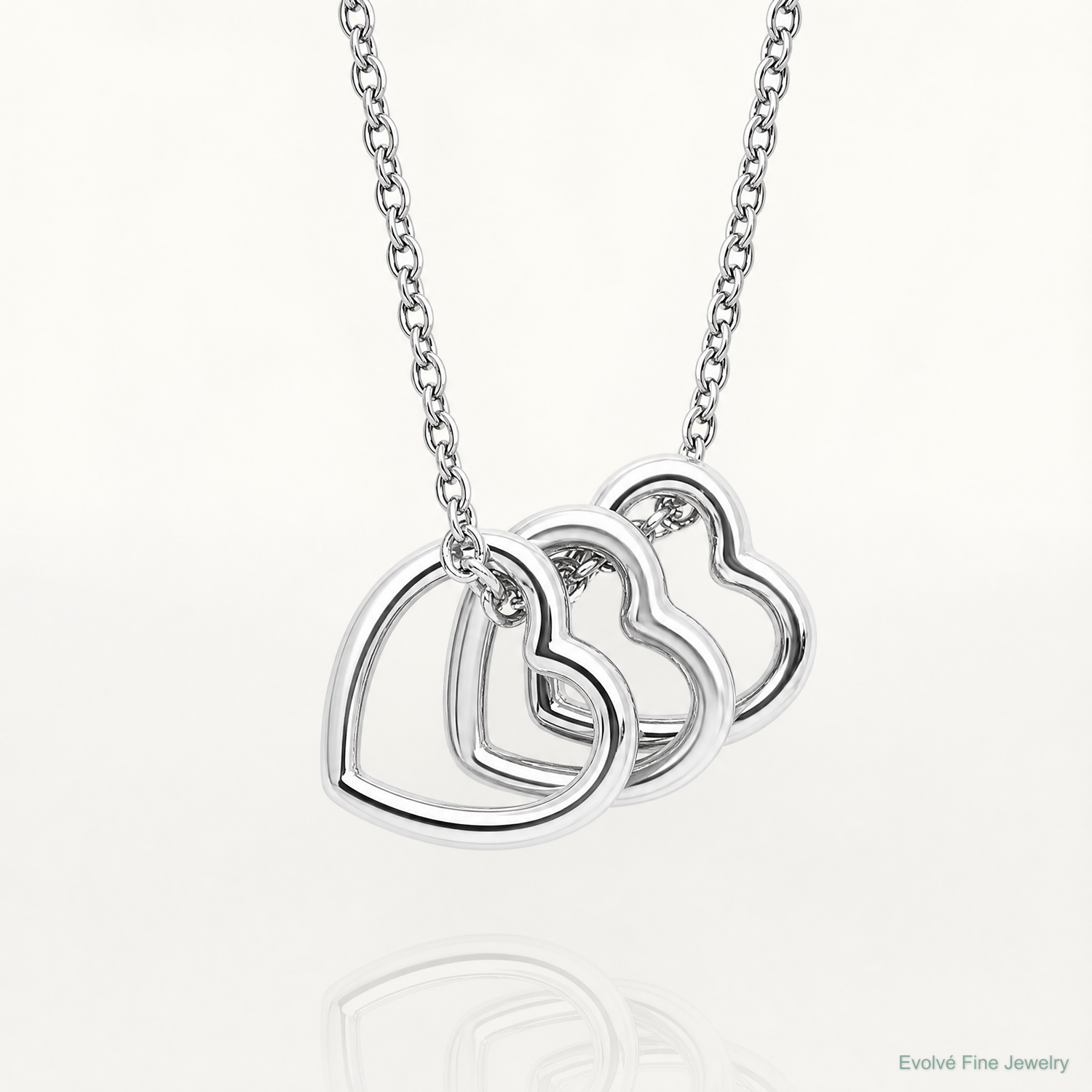 Sterling Silver Rhodium-plated 18in Hearts Necklace - Lifestyle View