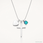 Sterling Silver Rhodium-plated Created Blue Opal Cross Necklace - Lifestyle View
